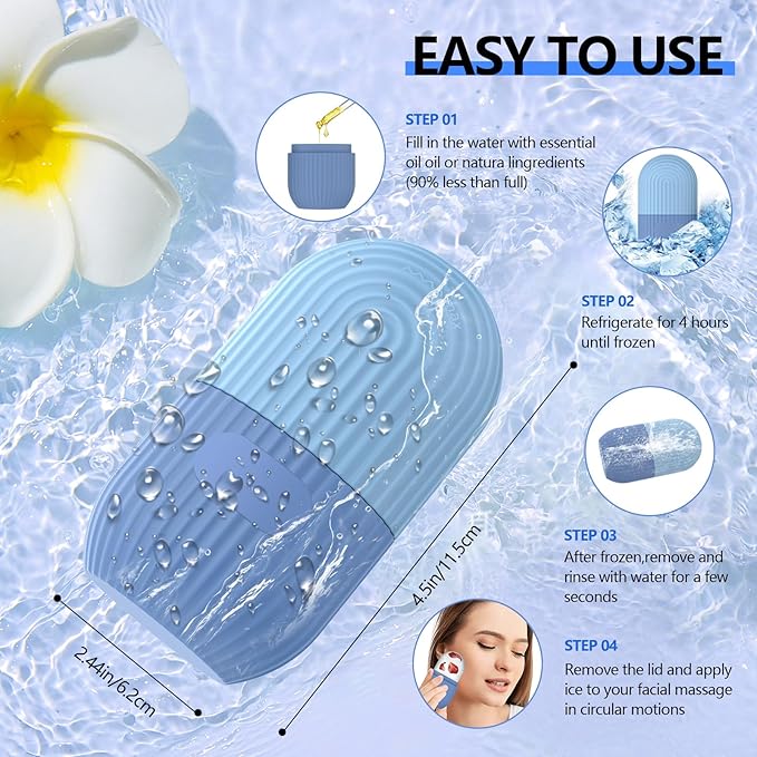 2pcs Ice Roller for Face and Eye, Silicone Ice Facial Roller Ice Holder, Face Ice Mold Skin Care, Face Icers Reusable Ice Cube Roller for Shrink Pores Anti Wrinkle Reduce Puffiness, Pink Blue
