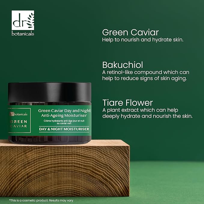 Dr Botanicals Green Caviar Day and Night Anti-Ageing Moisturiser 50ml - Unlock the Secret to Youthful Vitality | Anti Wrinkles, Improves Fine Lines, Nature's Finest Blend for Radiant, Rejuvenated Skin