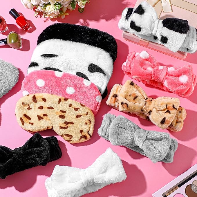 Kajaia 12 Pcs Sleepover Party Favors for Woman Plush Sleep Eye Mask Soft Spa Headband for Spa Birthday Bachelorette Slumber Party Supplies(Cute)