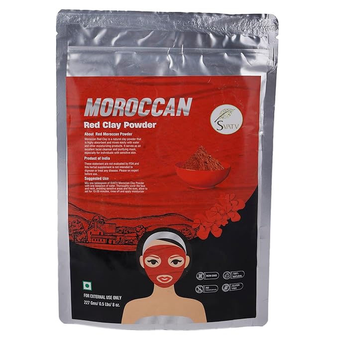SVATV Red Moroccan Clay Powder | Red Clay | Skin care| Hair Mask | Face Scrub | Skin Care Detox -227 Gram, Half Pound, 8 Ounce