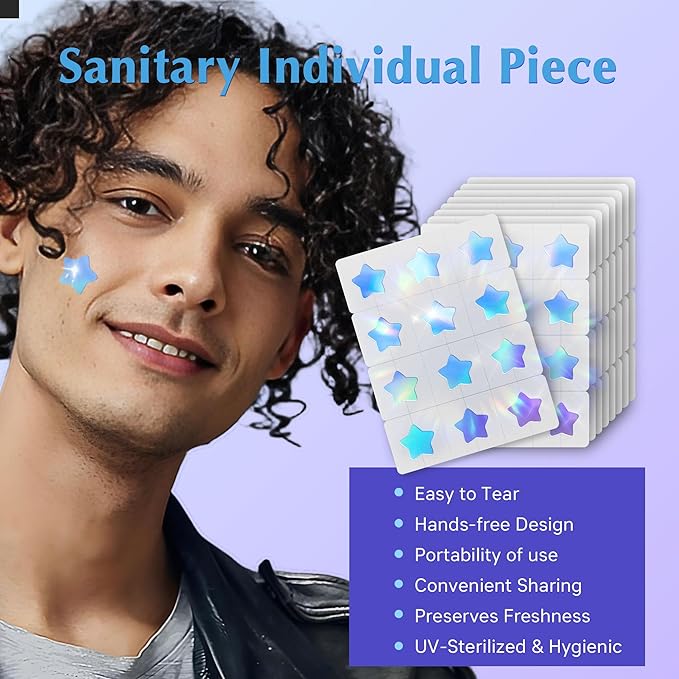 Hologram Pimple Patches for Face, Cute Hydrocolloid Acne Patches, Salicylic Acid & Tea Tree Colorful Star Spot Stickers,Zits & Blemish, Blue Cloud Zit Patches 12MM (48 Count)