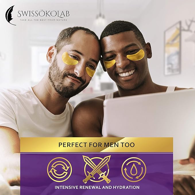 SWISSÖKOLAB Under Eye Patches For Puffy Eyes 24k Gold Eye Mask For Dark Circles And Puffiness Collagen Eye Gel Pads Moisturizing & Reducing Wrinkles Anti-Aging Hyaluronic Acid