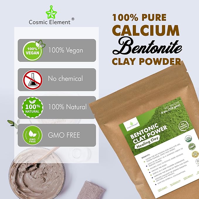100% Pure Calcium Bentonite Clay Powder | Skin Care Detox - Deep Pore Cleansing Face & Body 4 oz & Aloe Vera Powder - Hydrating After Sun Care | for Face, Body, Skin & Hair care -4oz