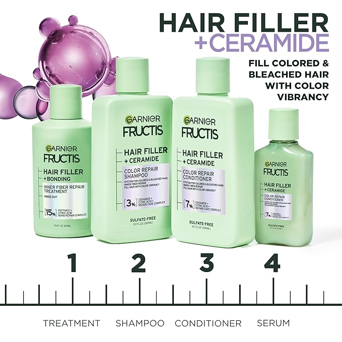 Garnier Fructis Hair Filler Color Repair Shampoo with Ceramide, Smoothing & Sulfate Free Shampoo for Colored, Bleached Hair, 10.1 Fl Oz, 1 Count