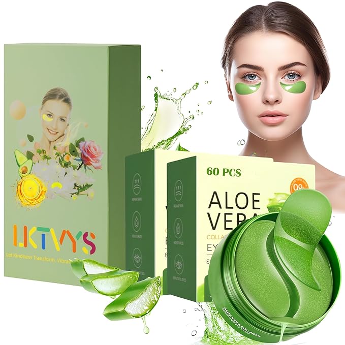 Aloe Vera Eye Gel Patches 2 Pack 120 PCS, Soothing & Hydrating, Reducing Dark Circles and Puffiness, Collagen-Infused Eye Mask, Refreshing & Rejuvenating, Suitable for Both Men and Women
