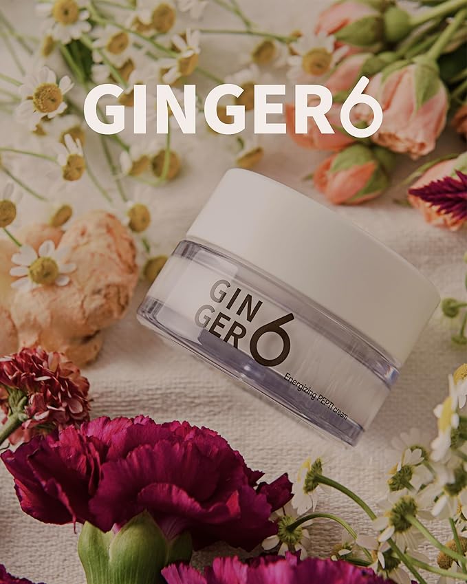 Ginger 6 Energizing PEPTI Cream for Face, 1.69fl. oz. – Anti-Aging and Hydrating Collagen-Boosting Formula with 52% Ginger Water, Niacinamide, and Adenosine, Overnight Korean Skincare
