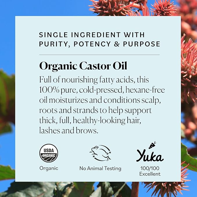 Sky Organics Organic Castor Oil for Hair, Lashes & Brows 100% Pure & Cold-Pressed USDA Certified Organic to Strengthen, Moisturize & Condition, 16 fl. Oz