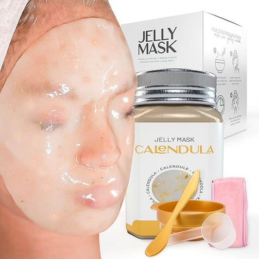 BRÜUN Jelly Mask Jar Calendula Peel-Off Face Care Rubber Mask | 23 fl oz Skin Care Moisturizing Gel Mask Jar Spa Set