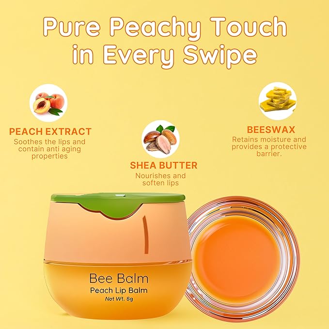 Original My Bee Balm Lip Balm - Peach Hydrating Balm Honey Pot for Dry, Chapped & Cracked Lips with Propolis, Honey & Vitamin E - Soften, Smooth & Reduce Lip Lines