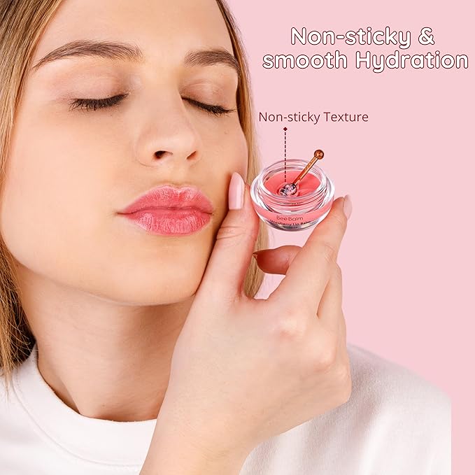 Original My Bee Balm Lip Balm - Strawberry Hydrating Balm Honey Pot for Dry, Chapped & Cracked Lips with Propolis, Honey & Vitamin E - Soften, Smooth & Reduce Lip Lines