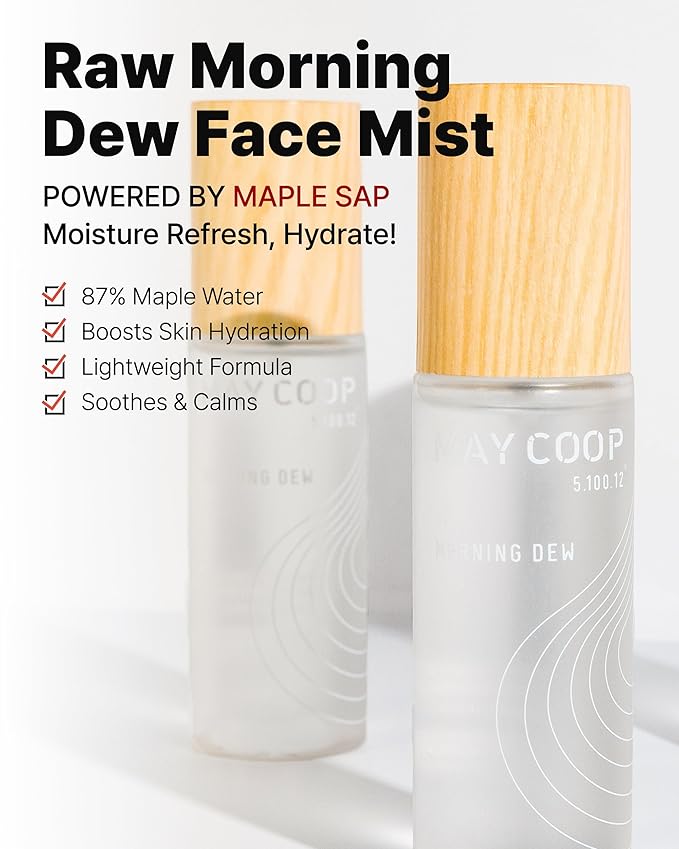 MAY COOP Raw Morning Dew Face Mist – Korean Hydrating Facial Spray with 87% Maple Water & Hyaluronic Acid - Refreshing & Lightweight Formula for Sensitive Skin, 2.71 fl.oz.
