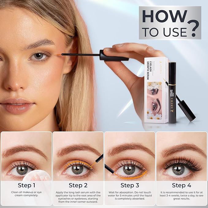 Abera Misan Eyelash Growth Serum – Natural Lash Booster with Red Ginseng, Biotin & Omega 3-6-9 – Fuller, Longer, Thicker Lashes – Safe for Sensitive Eyes (1 Box)