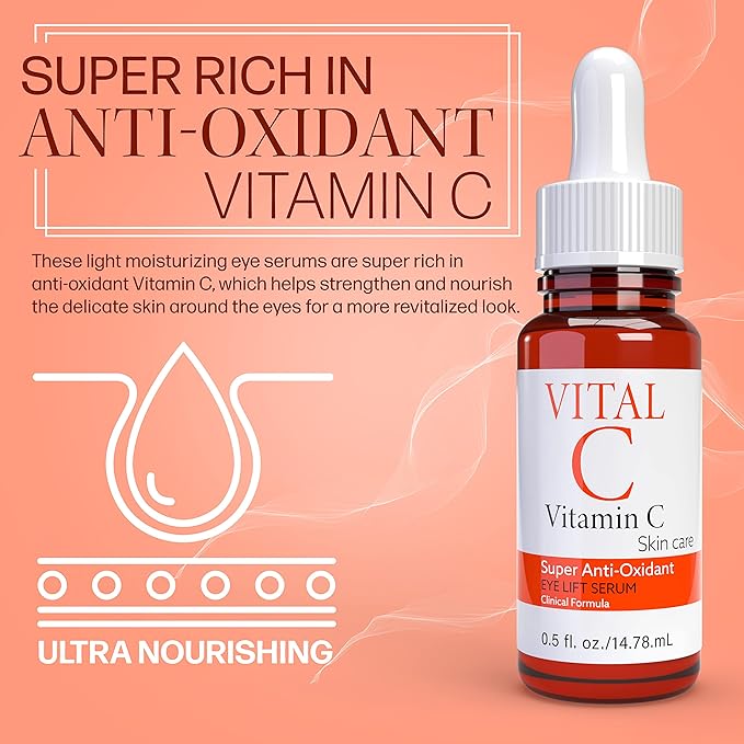 Vital C Vitamin C Serum for Eyes | Light Moisturizer | Skin Firming | Boosts Collagen | Vitamin C Skin Care Super Anti Oxidant Eye Lift Serum, 0.5 Fl Oz (2 Pack)