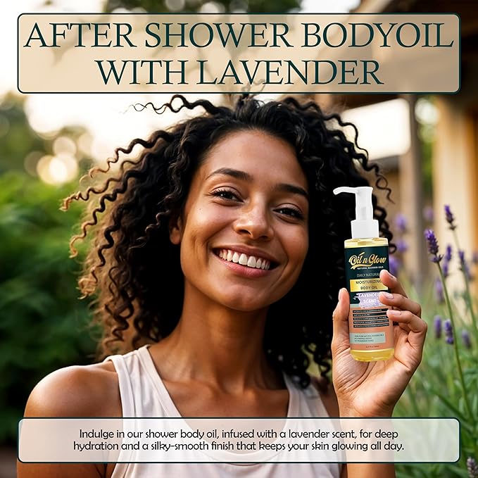 100% Pure Natural Hydrating Body Oil After Shower w/Vitamin E, Coconut, Jojoba, Olive, Almond - Moisturizing Oil For Dry Skin, Non-Greasy Body Oils, Anti-Aging - Lavender Scent, 5.07 fl oz
