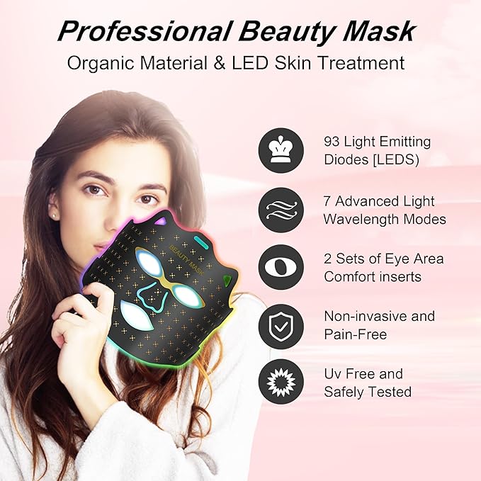 Flexible Silicone Facial Mask Portable Red light therapy for Face Blue LED Face Mask Remote control 7 colors Home Skin Care tools