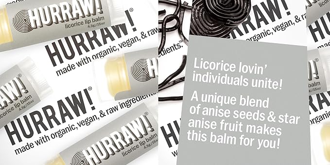 Hurraw! Licorice Lip Balm, 3 Pack: Organic, Certified Vegan, Cruelty and Gluten Free. Non-GMO, 100% Natural Ingredients. Bee, Shea, Soy and Palm Free. Made in USA