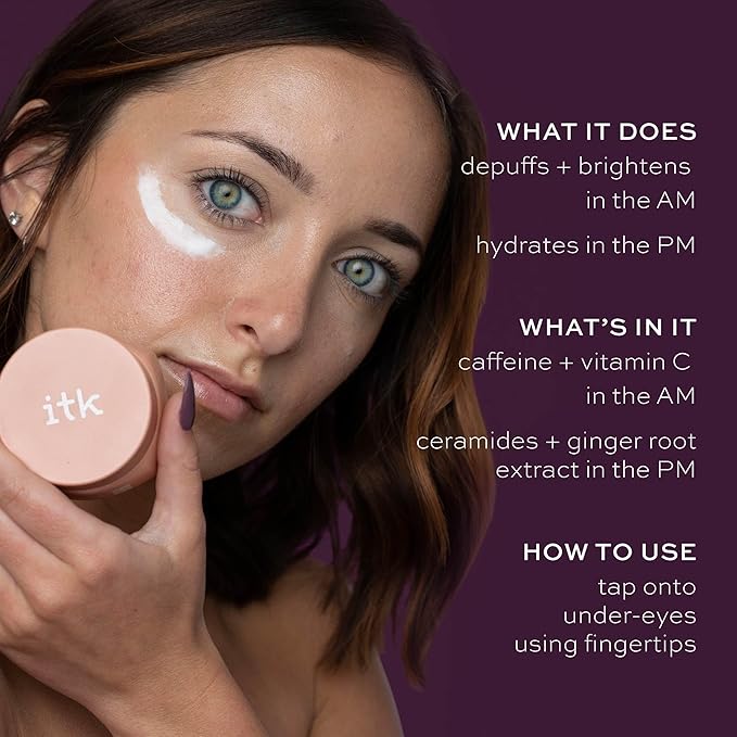 ITK Skincare Eye Cream Set - Caffeine Infused Under Eye Stick + Anti Aging Day + Night Eye Cream with Vitamin C and Ceramides - Brighten + Depuff - Hydrate, Firm + Reduce Puffiness - Skincare Set