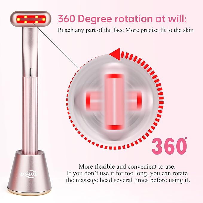 4 in 1 Facial Wand, Red Light Therapy for Face and Neck, Facial Tools - Pink