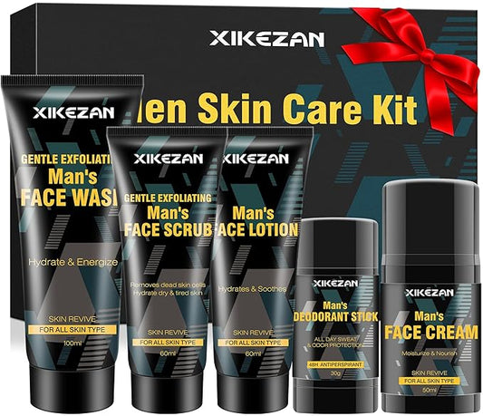 Mens Gifts for Men,Mens Skin Care Kit,Nourishe & Hydrate Skin w/Face Wash,Scrub,Lotion,Cream,Deodorant,Mens Stocking Stuffers for Men,Unique Christmas Gifts for Men Him Dad Husband Boyfriend Teen Boy