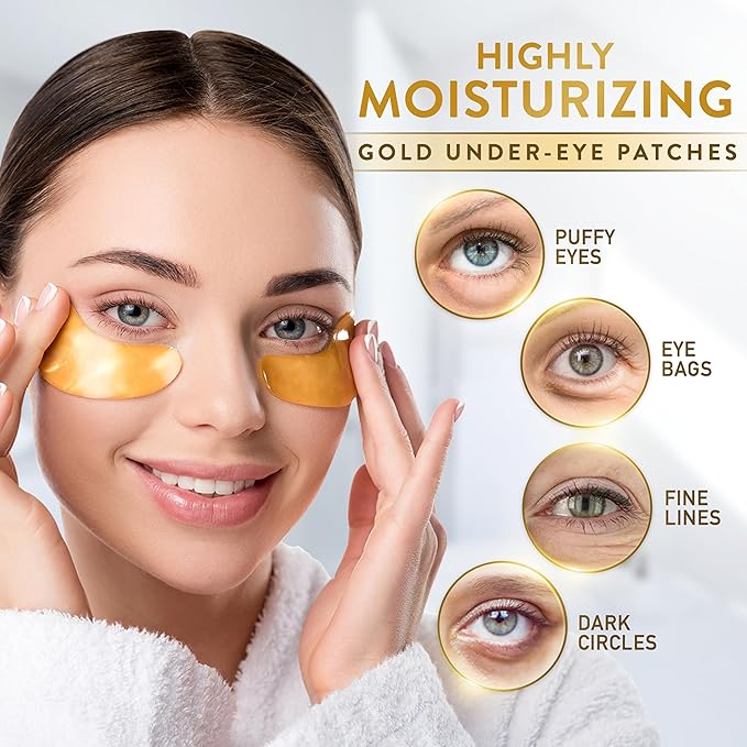 Under Eye Patches (72 Patches) for Puffy Eyes and Dark Circles with Pure Collagen, 24K Gold Eye Gel Pad Masks for Reducing Eye Bags, Puffy Dark Circles, Wrinkles, and Fine Lines