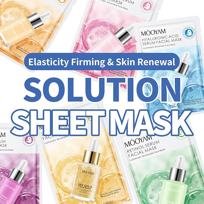 24 Pack Sheet Face Masks Skincare for All Skin Types, Gentle & Nourishing Skincare Face Masks, Suitable for Sensitive Skin, Bulk Facial Mask Set for Women & Face Spa