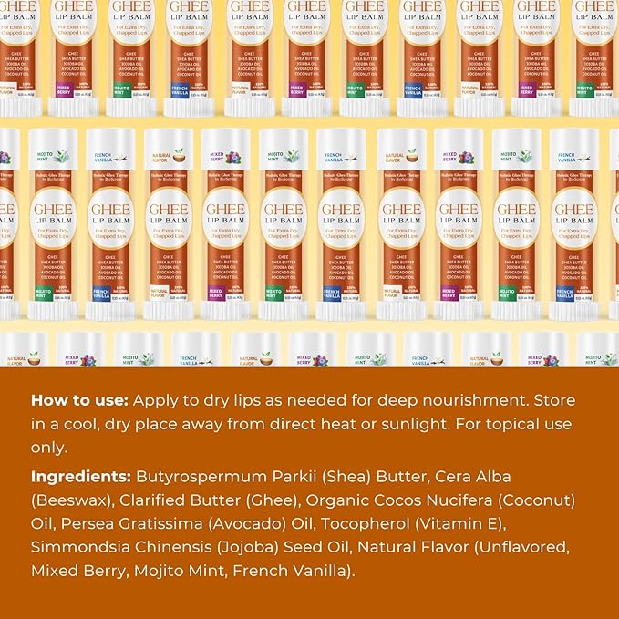 All Natural Lip Balm For Very Dry Lips | Hydrating & Moisturizing Lip Balm with Shea Butter, Ghee, Jojoba Oil, Coconut Oil | Chapped Lips & After Sun Care | BioSerene (4.5 gms/tube, Assorted)