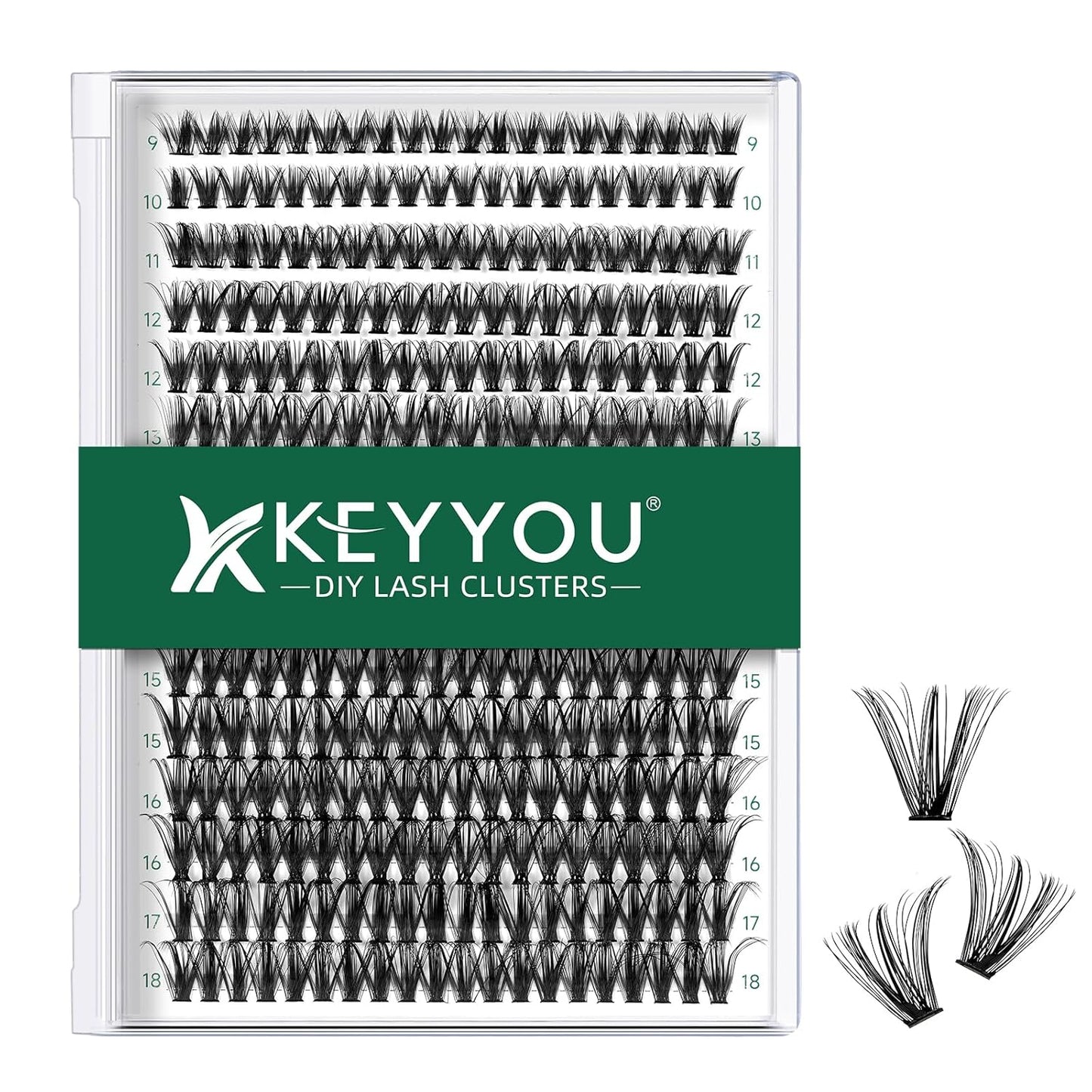 Lash Clusters 300pcs Individual Lashes 40D 0.07C Curl 9-18MIX DIY Eyelash Extension KEYYOU Large Tray Volume Soft&Natural Cluster Lashes(40D-0.07C,9-18MIX）