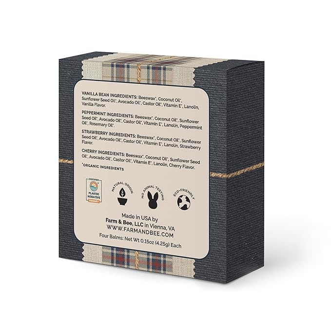 Natural Lip Balm – 4 Pack Gifts for Women & Men - Organic & Natural Ingredients - Moisturizing Lip Care Chapstick - Great Gift Idea for Adults, Women, Men, Teens, and Kids - 0.15oz (Pack of 4)