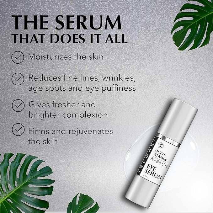 Eye Serum, Multi-Vitamin Skin Care Serum with Vitamins A, B, C and E, Rejuvenating Dark Spot Remover for Face and Under Eyes, Improves Age Spots, Fine Lines and Wrinkles, 30 ml