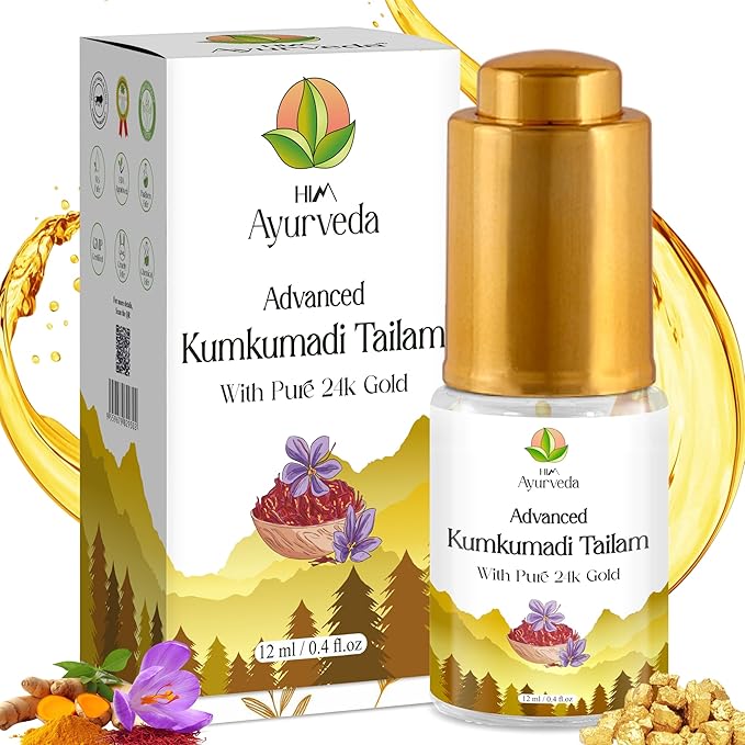 Kumkumadi Tailam 24K Gold Tailam | Organic Face Oil With 24K Pure Gold Flakes | Ayurvedic Face Oil for Healthy Skin, Dark Spots & Hydration | For Men & Women | 12ML (pack of 1)