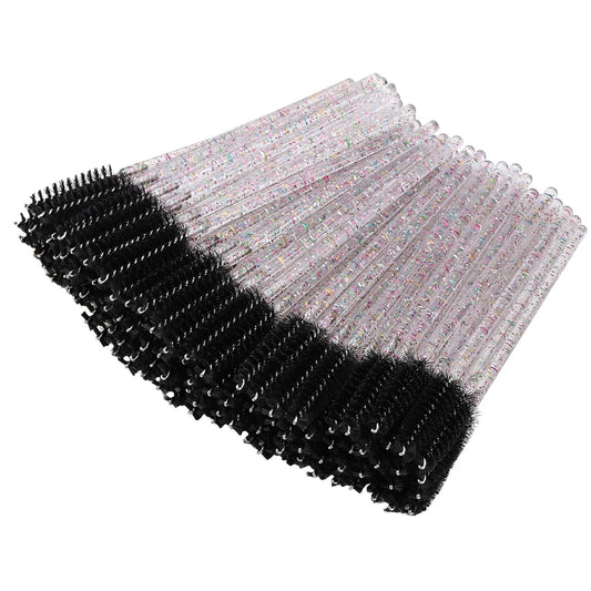 BTYMS 100 Pieces Eyelash Mascara Brushes Disposable Lash Wands Makeup Applicators Eyebrow Spoolies Brush for Eyelash Extensions - Black