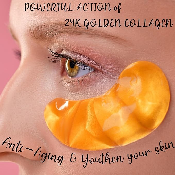 CCbeauty 24 Packs Lip Masks & Eye Mask Bulk,24K Gold Under Eye Patches for Puffy Eyes,Dark Circles,Collagen Eye gel Pads for Eye Bags,Wrinkles | Nourish & Hydrate Dry Chapped Lips Skincare,Golden