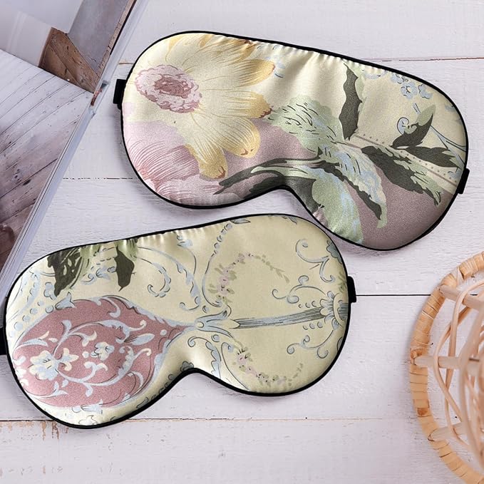 Maxfeel 100% Pure Silk Eye Mask Sleep Eye Mask Eye Cover Eyeshade Sleeping Eye Mask Floral Colors (#28)