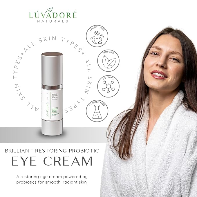 Brilliant Restoring Probiotic Eye Cream – Under Eye Cream with Caffeine, Green Tea, Hyaluronic Acid, Botanical Ingredients – Facial Serum for Puffy Eyes, Dark Circles, Wrinkles