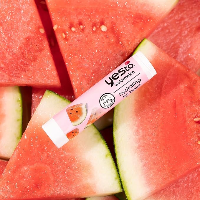 Yes To Watermelon Hydrating Lip Balm, Refreshing Non-Sticky Formula That Restores Dry Cracked Lips & Locks In Moisture, With Apricot Kernel Oil & Antioxidants, Natural & Cruelty Free, 0.15 Oz, 3-Pack