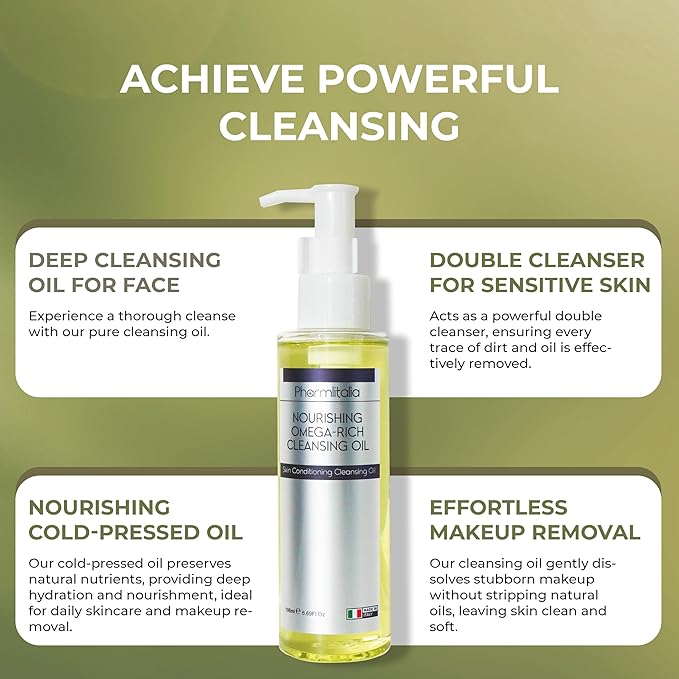Cleansing Oil For Face, Makeup Remover Oil for Dry Skin, Double Cleanser for Sensitive Skin, Cold Pressed Omega Rich Facial Cleanser for Impurities with Castor and Chia Seed