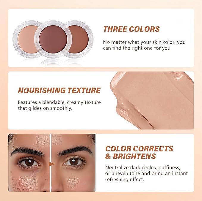 4 Colors Under Eye Brightener, Conceal & Brighten Dark Circles, Nourishing Waterproof Under Eye Cream Pot Concealer Full Coverage Peach Color Corrector Makeup(03 Golden Toffee)