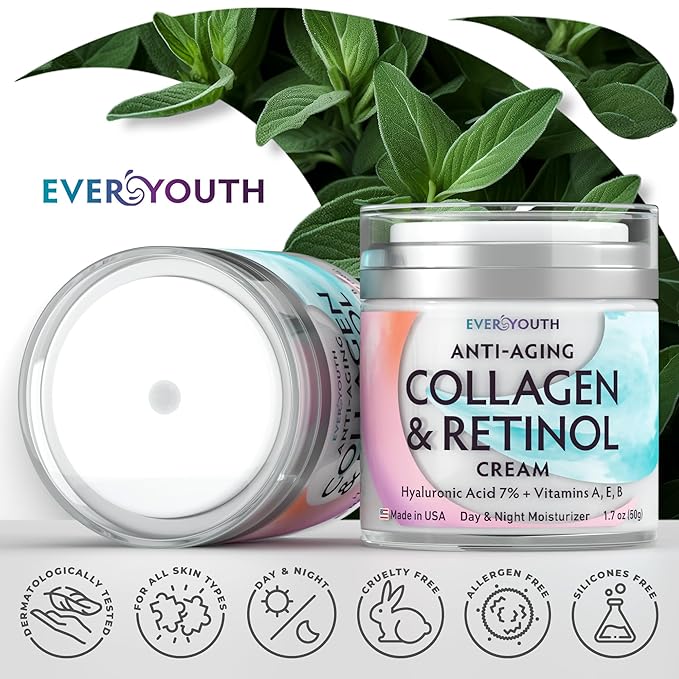 Collagen Cream for Face & Vitamin C Serum 20% Bundle, Anti Aging Facial Moisturizer and Stem Cell Serum with Hyaluronic Acid - Save 20%