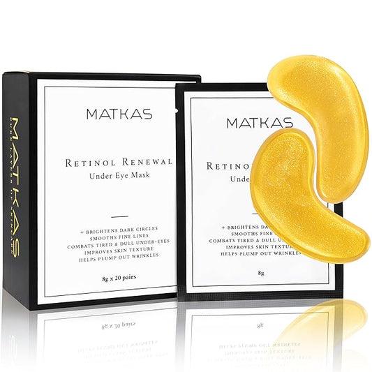 MATKAS Retinol Renewal Gold Under Eye Mask - 20 Pairs, Best Eye Patches for Puffy Eyes and Dark Circles, Collagen Under Eye Patches for Women, Gel Under Eye Masks for Dark Circles and Puffiness