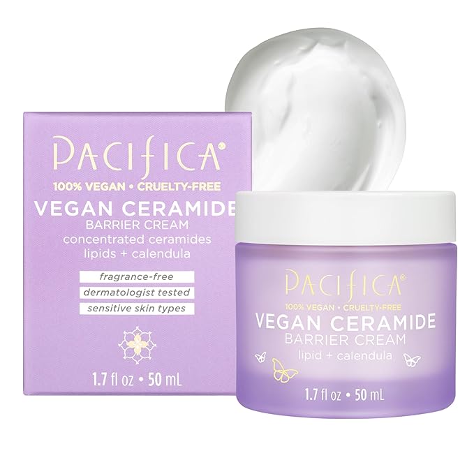 Pacifica Face Cream - Vegan Ceramide Barrier Cream w/Niacinamide & Shea Butter - Hydrating Daily Face Moisturizer Fragrance Free for Sensitive Skin, Vegan, Clean Beauty Allergy & Dermatologist Tested