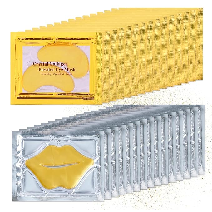 30 Pairs Lip Masks & Eye Mask, 24K Under Eye Masks and Collagen Crystal Gel Lip Mask, Under Eye Patches for Puffy Eyes, Dark Circles, Eye Bags, Wrinkles, Revitalises & Refreshes Your Skin