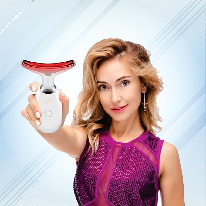 Facial Massager for Face and Neck, Red-Light-Therapy-for-Face and Neck, Face culpting Wand with 7 Color, at-Home Face Tool for Skin Care (White)