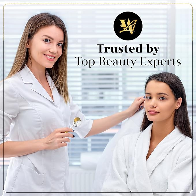 Derma Roller for Skin, Hair & Beard – Women and Men Titanium Microneedling Roller for Face & Scalp, Safe & Easy to Use - Premium Gold