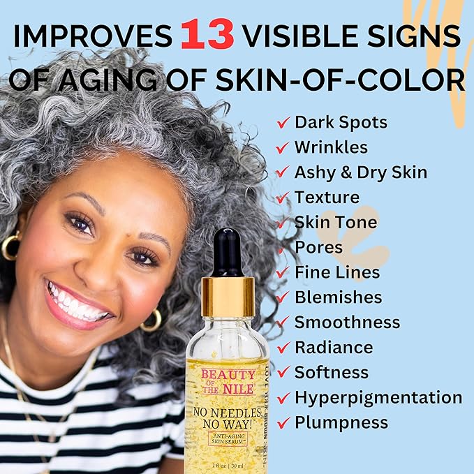 No Needles, No Way!™ Anti Aging Serum for Skin-of-Color, Wrinkles Dark Spots Hydrate Smooth Even Tone Retinol Hyaluronic Acid Beauty of the Nile® 1 Oz