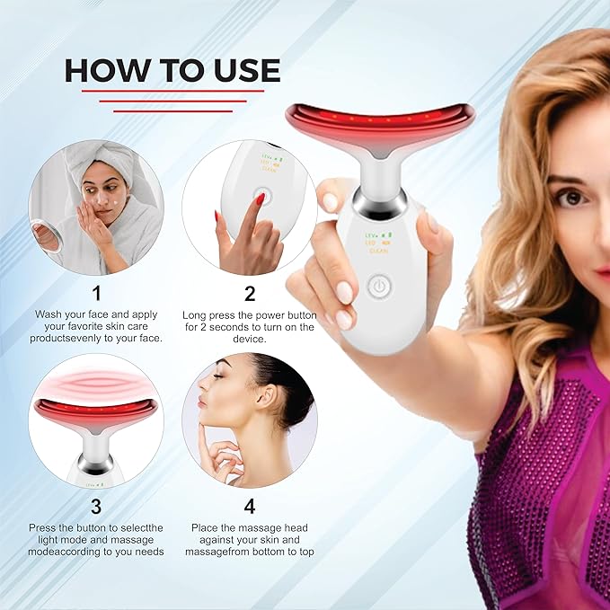 Facial Massager for Face and Neck, Red-Light-Therapy-for-Face and Neck, Face culpting Wand with 7 Color, at-Home Face Tool for Skin Care (White)