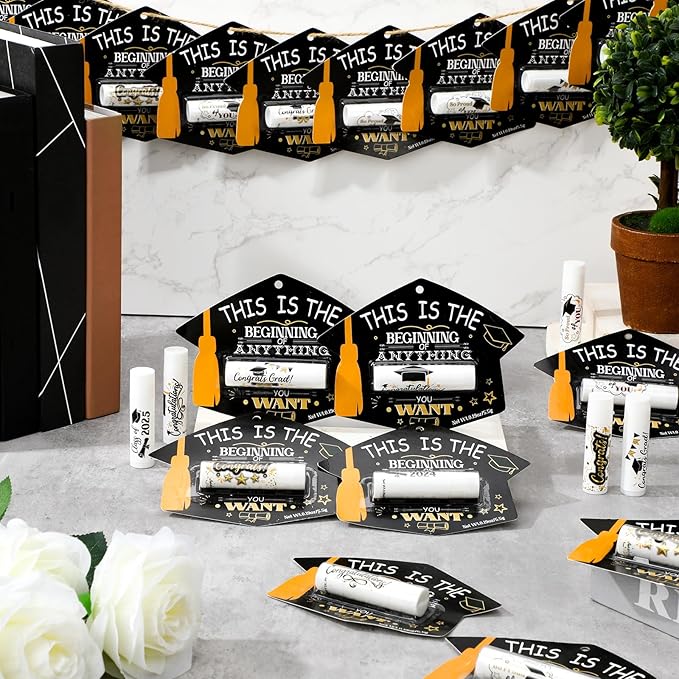 30 Pcs Graduation Party Gifts Lip Balms Bulk Class of 2025 Graduation Cap Lip Balm Gifts School College Inspirational Graduation Gifts for Students Her Him Women Men Friends Classmates