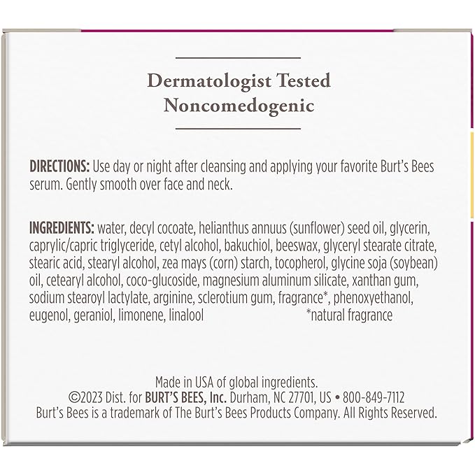 Burt's Bees Renewal Firming Face Cream, Anti-Aging Retinol Alternative, Moisturizing Natural Origin Skin Care, 1.8 Ounce (Packaging May Vary)