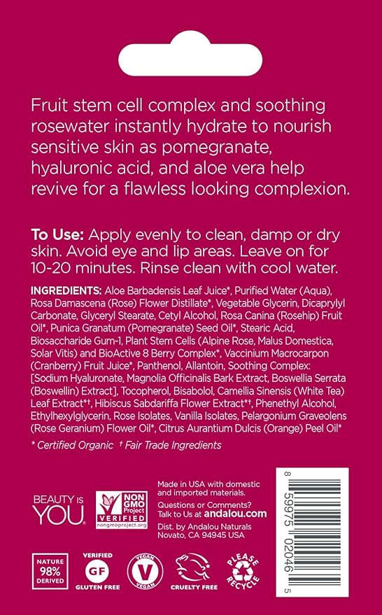 Andalou Naturals Instant Soothing 1000 Roses Rosewater Face Mask Pod, 0.28 Ounce