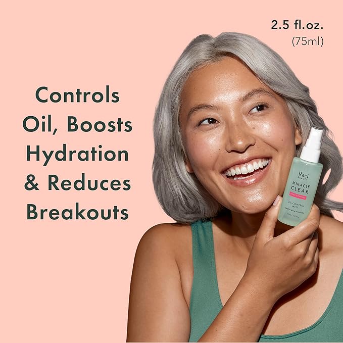 Rael Face Mist, Miracle Clear Hydrating Facial Spray, Pore Control for Acne Prone & Oil with Succinic Acid, Residue Free, Vegan, Korean Skin Care (2.5 fl oz)