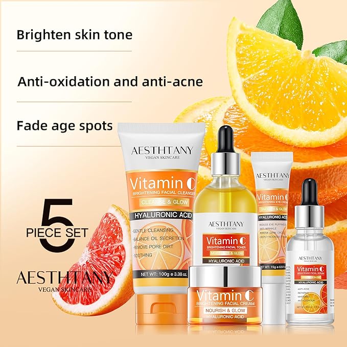 Vitamin C Skin Care Set Moisturizing Hyaluronic Acid Skin Care Kit 5PCS For Women Beauty Set Gift Set